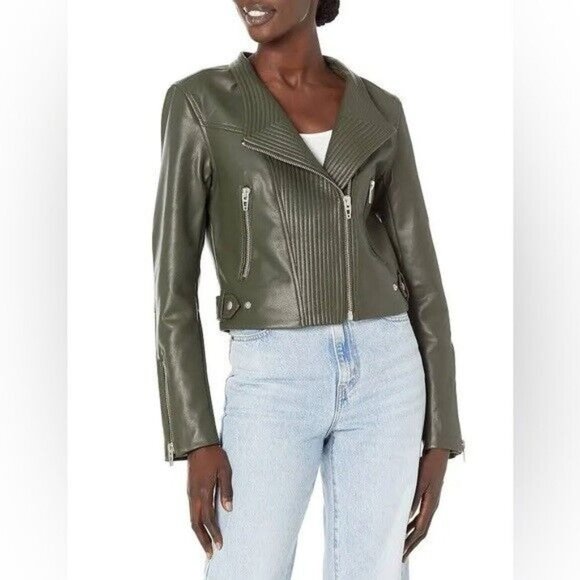 Blank NYC Jacket Green Faux Leather Moto Zip Forever And A Day - Picture 3 of 12